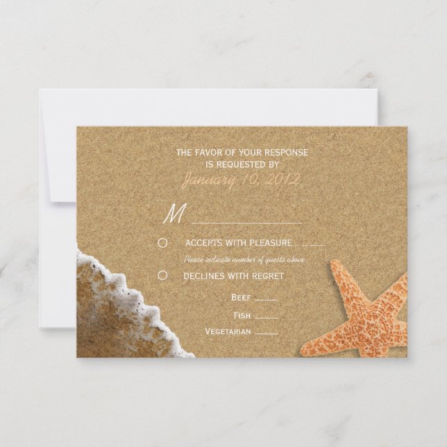 Sand and Shells Beach RSVP with Meal Options Card (Front)