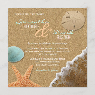 Sand and Shells Beach Square Wedding Invitation