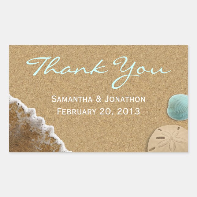 Sand and Shells Beach Theme Wedding Thank You Rectangular Sticker (Front)
