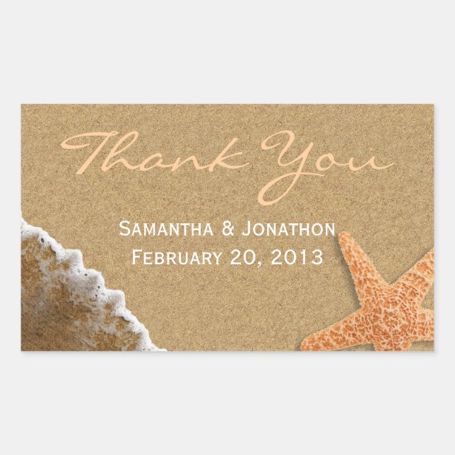 Sand and Shells Beach Theme Wedding Thank You Rectangular Sticker (Front)