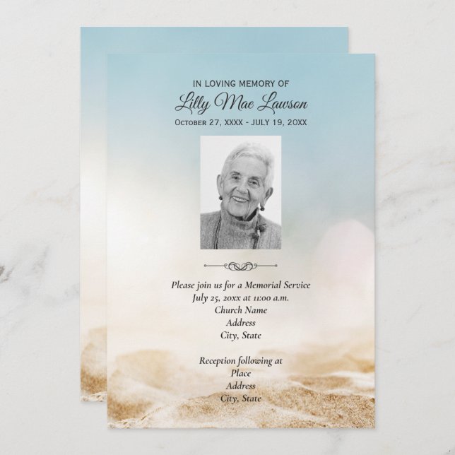 Sand and Sky Funeral Memorial Service Invitations (Front/Back)