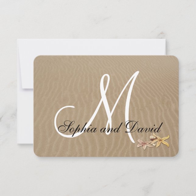 Sand and Starfishes Beach Wedding RSVP Monogram (Front)