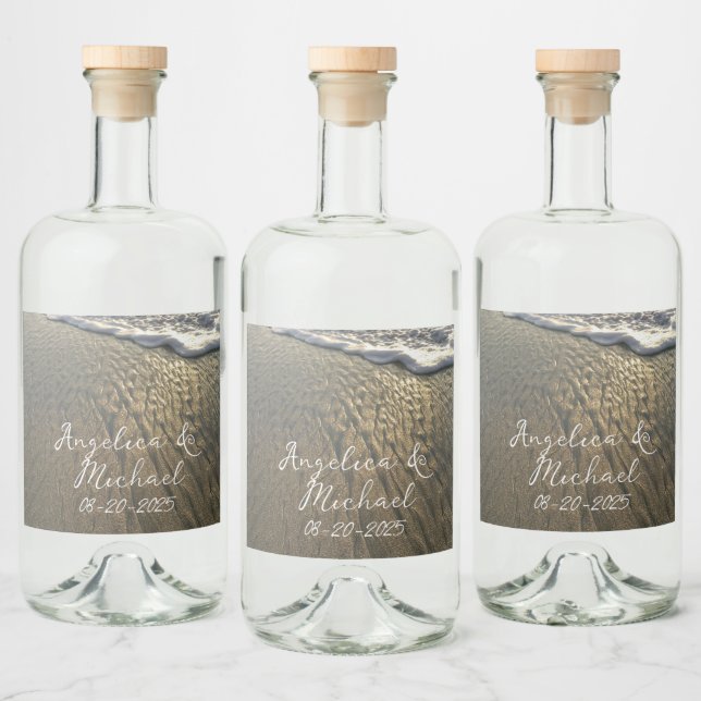 Sand and Surf Beach Destination Wedding Liquor Bottle Label (Bottles)