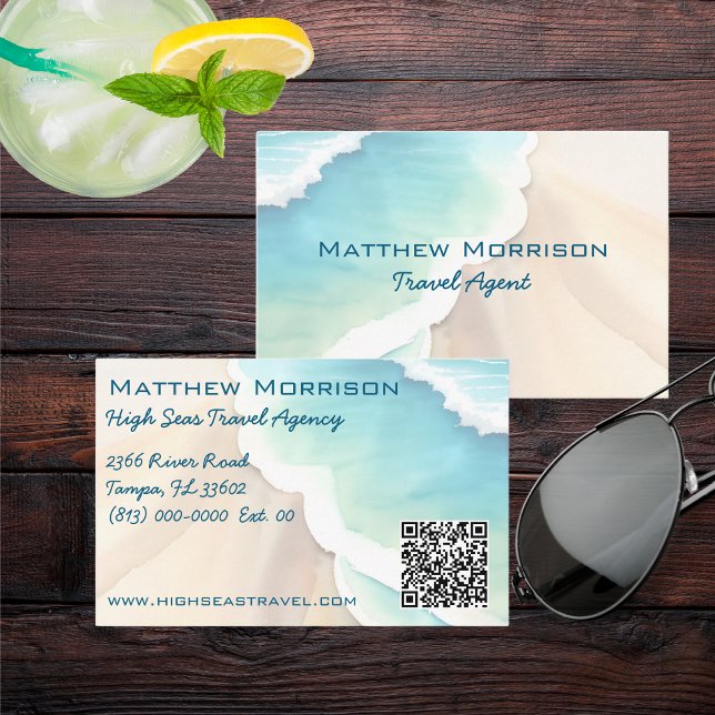 Sand and Surf with QR Code  Business Card (Creator Uploaded)