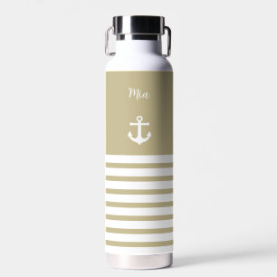 Sand and White Stripes Nautical Personalised Water Bottle