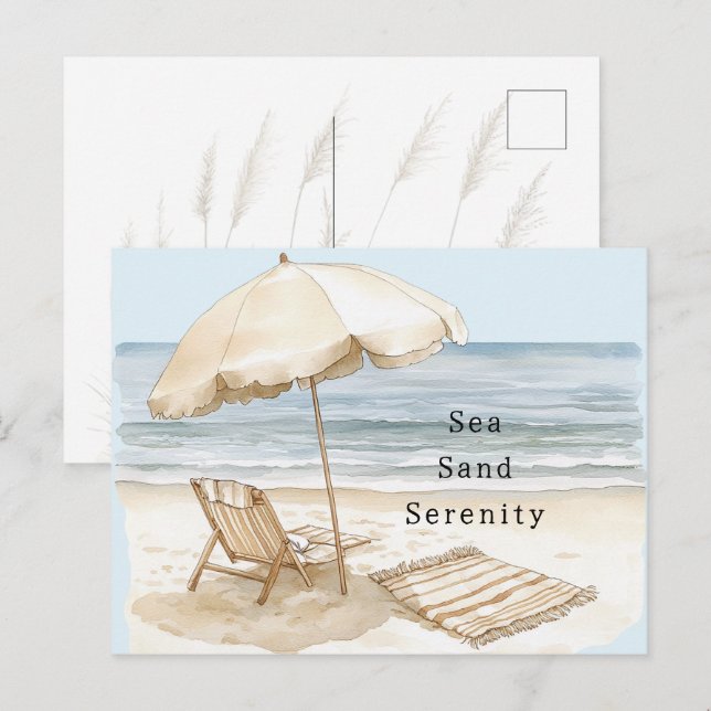 Sand Beach Serenity Umbrella Postcard (Front/Back)