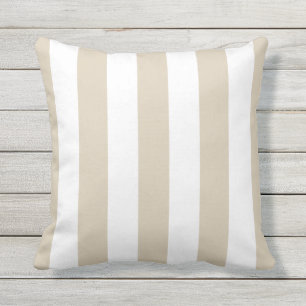 Sand Beige and White Awning Stripes Cushion