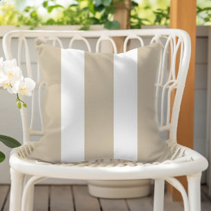 Sand Beige and White Cabana Stripes Cushion