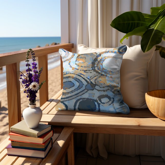 Sand Beige Brown Grey Teal Blue Circles Art Cushion (Creator Uploaded)