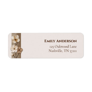 Sand Beige Hand Drawn Floral Botanical Return Ad Address Label