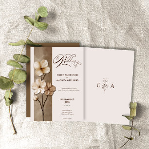 Sand Beige Hand Drawn Floral Botanical Wedding Invitation