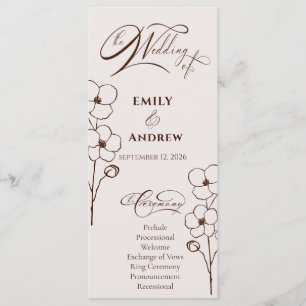 Sand Beige Hand Drawn Floral Botanical Wedding Program