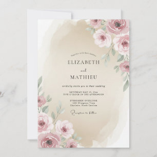 Sand Beige Romantic Floral Wedding Invitation