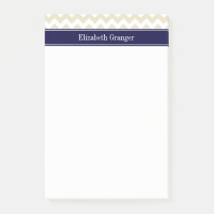 Sand Beige White Chevron Navy Blue Name Monogram Post-it Notes