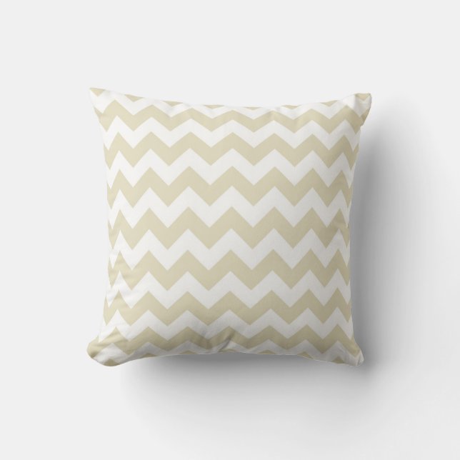 Sand Beige White Chevron Zig-Zag Pattern Cushion (Front)