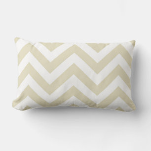 Sand Beige White Large Chevron ZigZag Pattern Lumbar Cushion