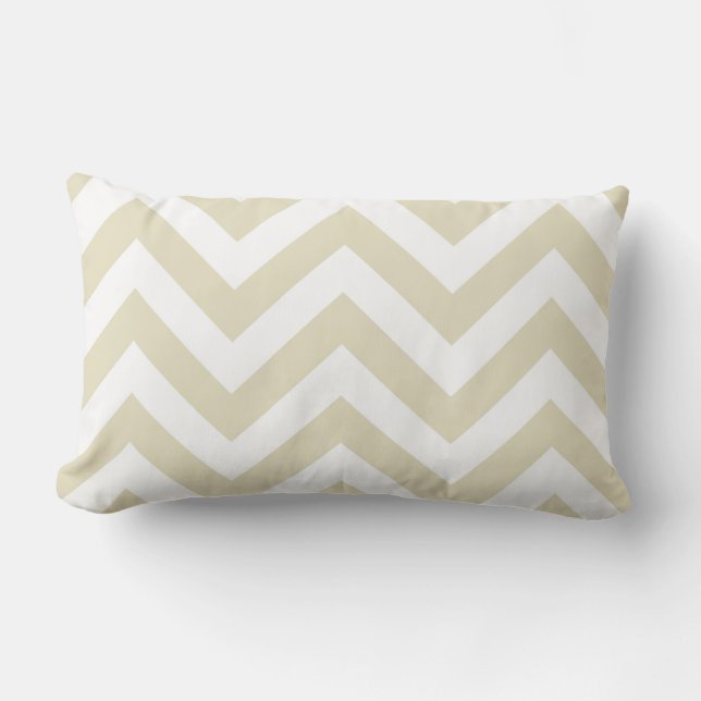Sand Beige White Large Chevron ZigZag Pattern Lumbar Cushion (Front)