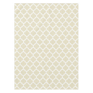 Sand Beige White Moroccan Quatrefoil Pattern #5 Tablecloth