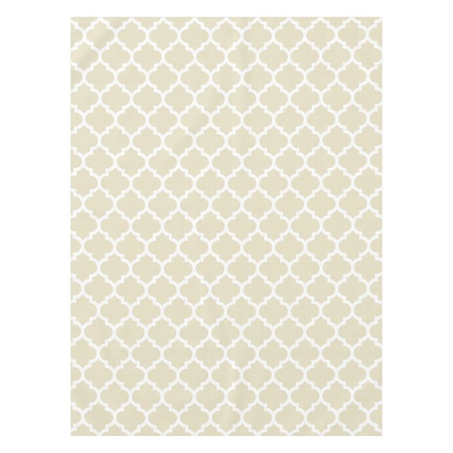 Sand Beige White Moroccan Quatrefoil Pattern #5 Tablecloth (Front)