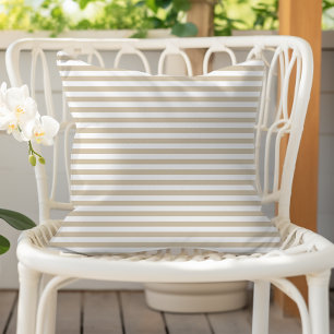 Sand Beige White Thin Horizontal Stripes Cushion