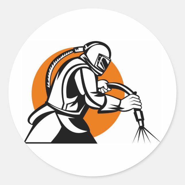 sand blaster sandblasting sandblaster worker retro classic round sticker (Front)