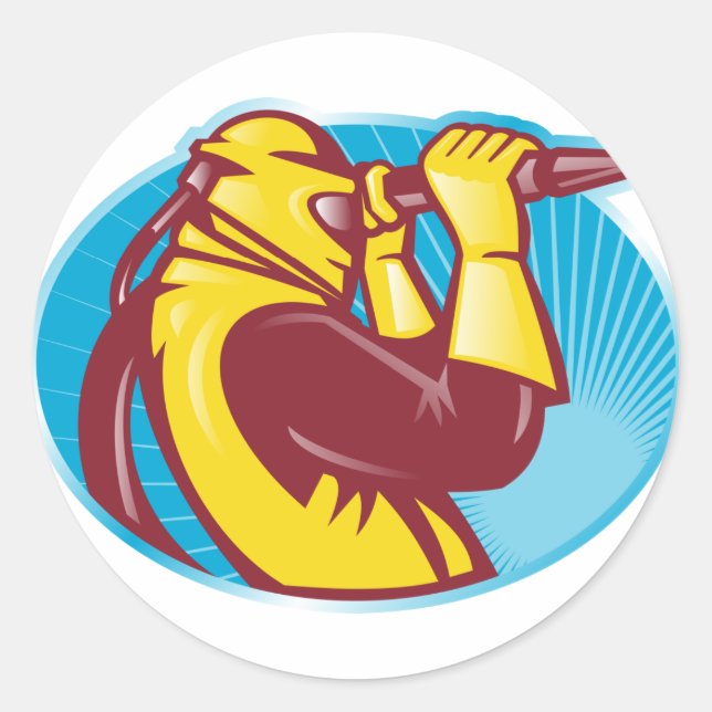 sand blaster sandblasting sandblaster worker retro classic round sticker (Front)