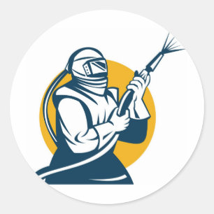 sand blaster sandblasting sandblaster worker retro classic round sticker