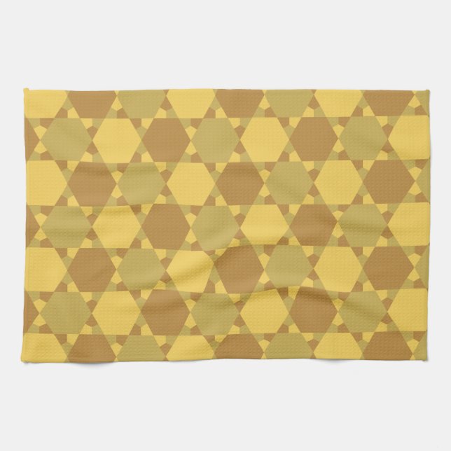 Sand Brown Star Optical Illusion Pattern Tea Towel (Horizontal)
