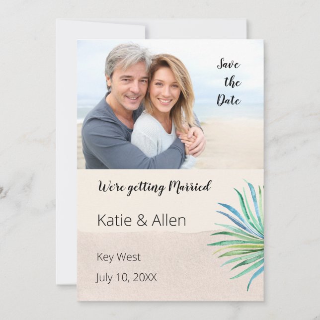 Sand Brush Stroke Beige Photo Save the Date (Front)