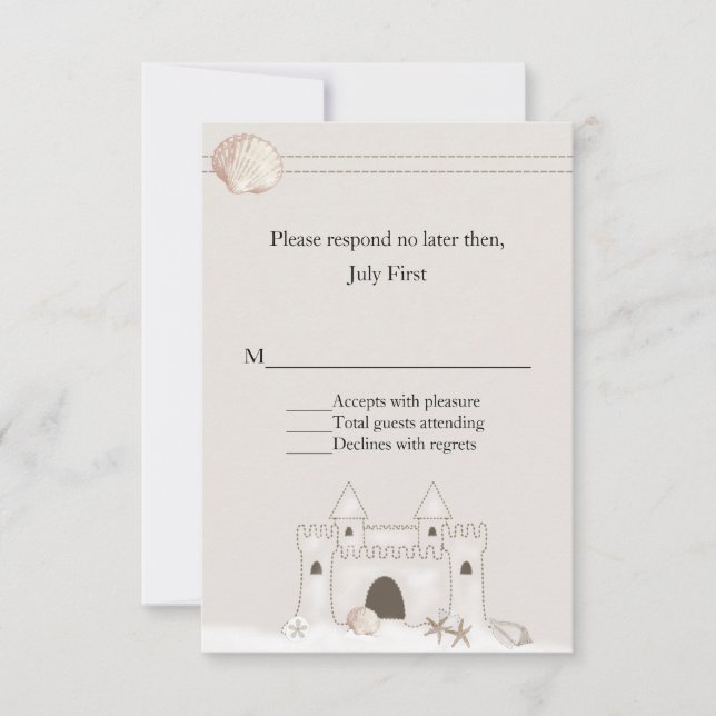 Sand Castle Beach Theme Wedding RSVP Card (Front)