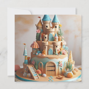 SAND CASTLE THEME CAKE KIDS BIRTHDAY INVITATION