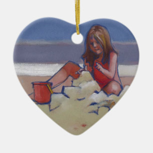 Sand Child Cute little girl playing on beach Ceramic Tree Decoration