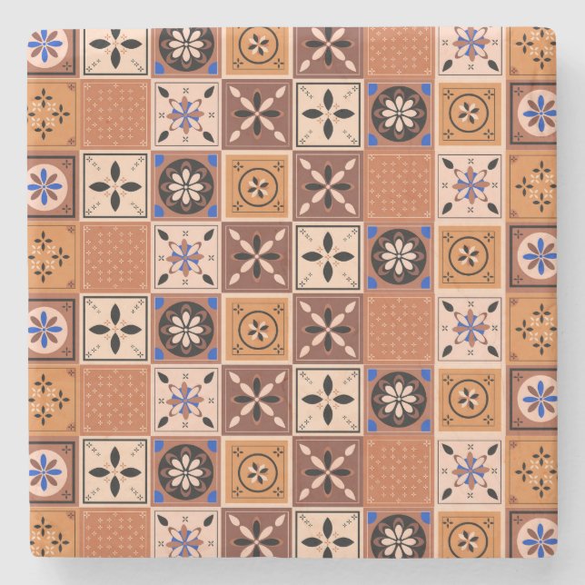 Sand-colored blue pattern stone coaster (Front)