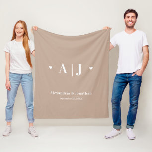 Sand Colour Modern Minimal Newlywed Monogram Fleece Blanket