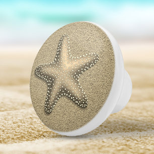 Sand Coloured Gold Starfish Seashell Beach Ceramic Knob