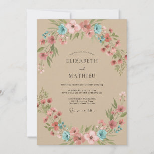 Sand Coral Wildflower Wedding Invitation