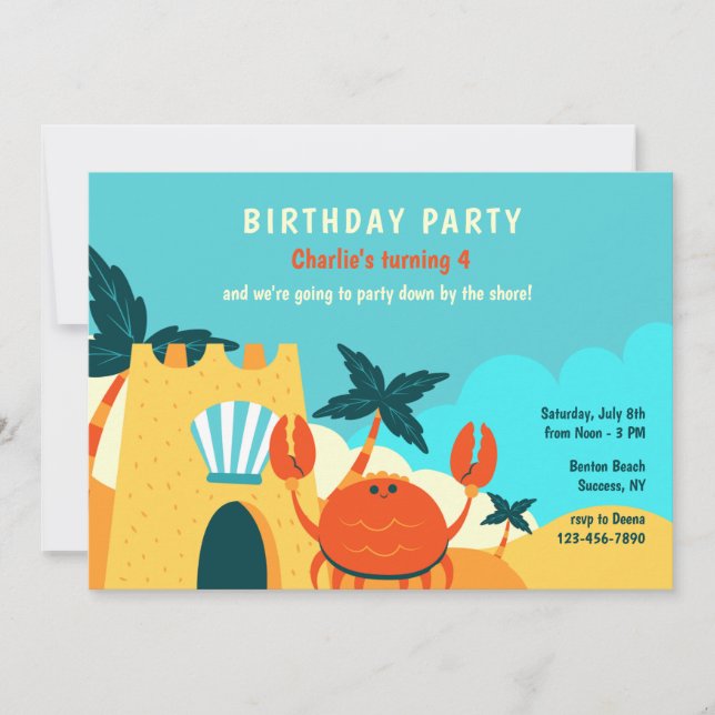 Sand Crab Birthday Party Invitation (Front)