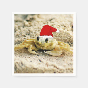 Sand Crab in Santa Hat Christmas Napkin