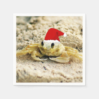Sand Crab in Santa Hat Christmas Napkin