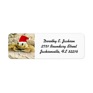 Sand Crab in Santa Hat Christmas Return Address Label