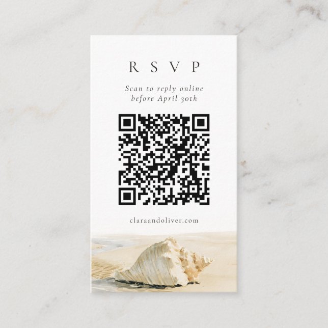 Sand Cream Shell Coast QR Code Wedding RSVP Card  (Front)