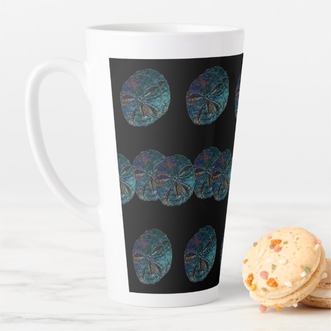 Sand Dollar Abstract Artsy Blue Black Gift Favour Latte Mug (In Situ)