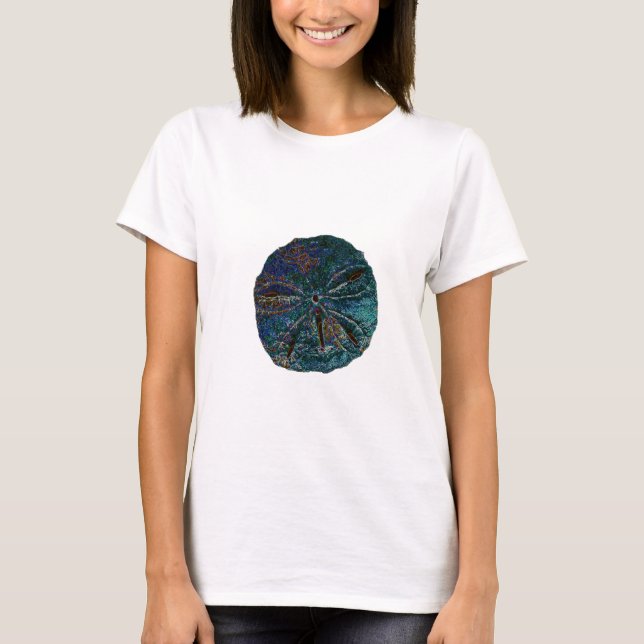 Sand Dollar Abstract Artsy Blue Gift Favour  T-Shirt (Front)