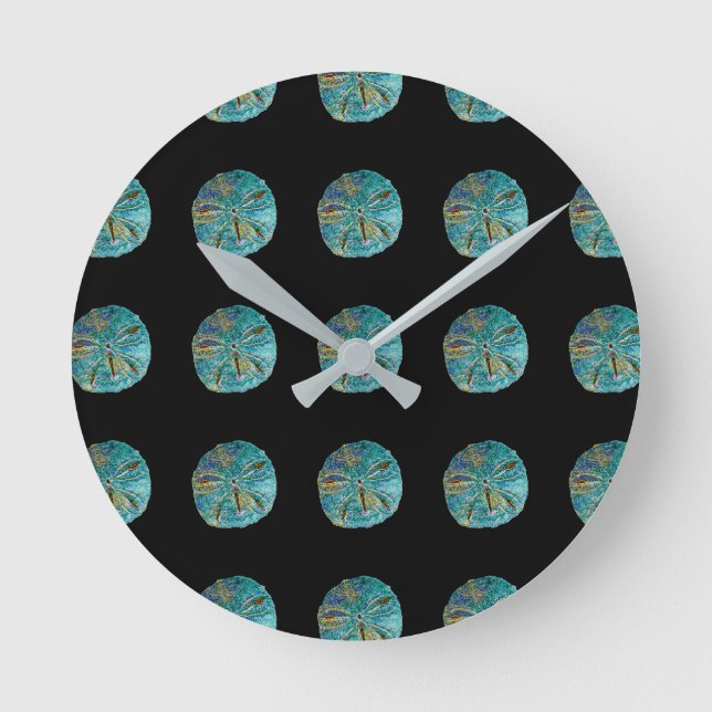 Sand Dollar Abstract Pattern Gift Favour Teal Blac Round Clock (Front)