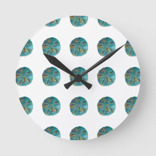 Sand Dollar Abstract Pattern Gift Favour Teal Whit Round Clock