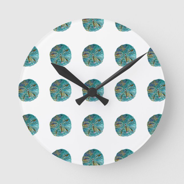 Sand Dollar Abstract Pattern Gift Favour Teal Whit Round Clock (Front)