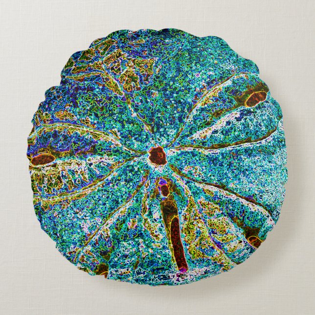 Sand Dollar Abstract Teal Blue Pattern Gift Favour Round Cushion (Front)