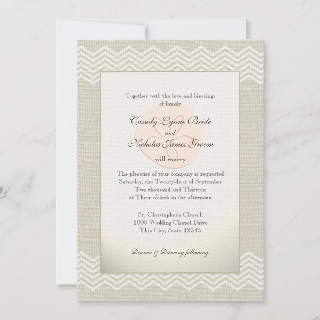 Sand Dollar and Burlap Zigzag Invitation (Front)