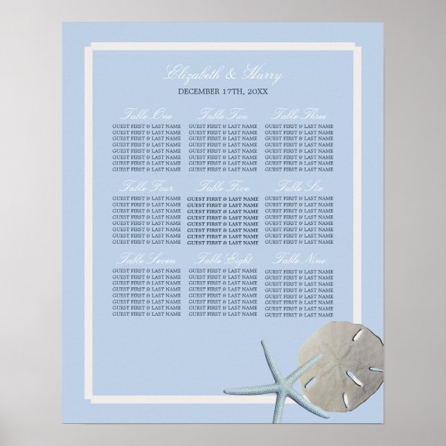 Sand Dollar and Starfish Beach Seating Chart (Front)