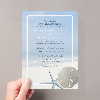 Sand Dollar and Starfish Beach Wedding Acrylic Invitations